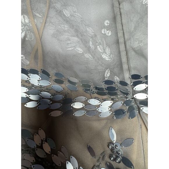 Mignon for Neiman Marcus Embellished Cocktail Dress Silver Sequin Sheer Overlay - Picture 14 of 14